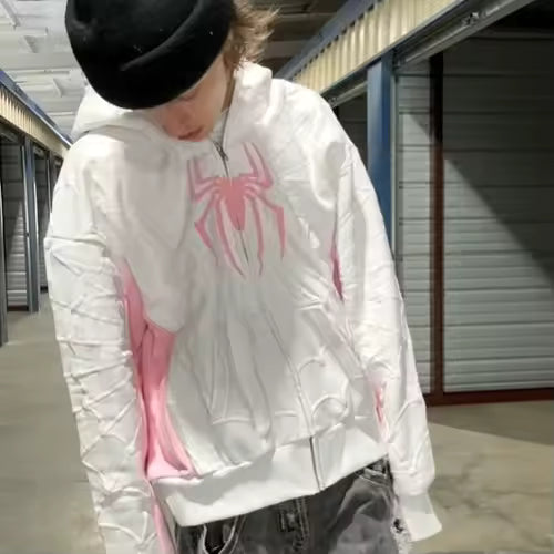 Red Spider Print Hooded